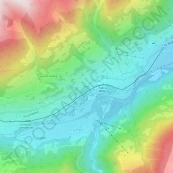Runsの地形図、標高、地勢