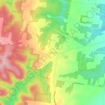 Oakdaleの地形図、標高、地勢