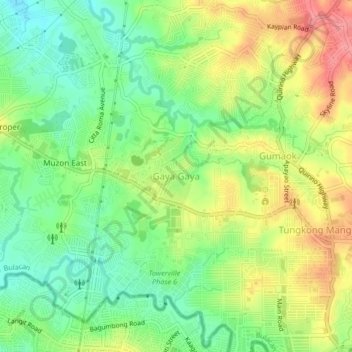 Gaya Gayaの地形図、標高、地勢