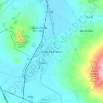 Ciudad Sahagúnの地形図、標高、地勢