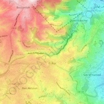 El Idrissiの地形図、標高、地勢