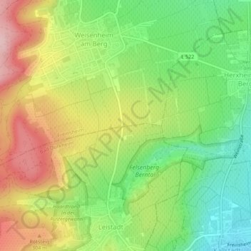 Rheinebeneの地形図、標高、地勢