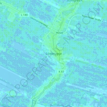 Estebrüggeの地形図、標高、地勢