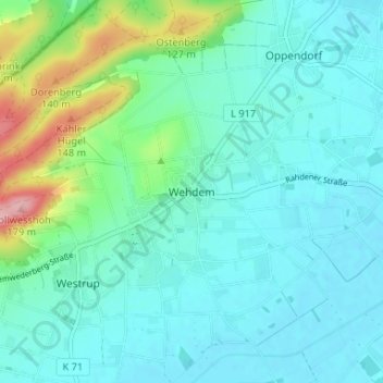 Wehdemの地形図、標高、地勢