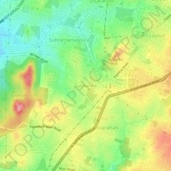 Gubbalalaの地形図、標高、地勢