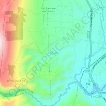 Olguínの地形図、標高、地勢