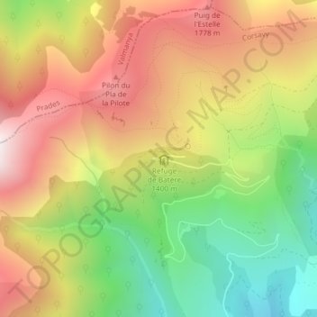 Batèreの地形図、標高、地勢