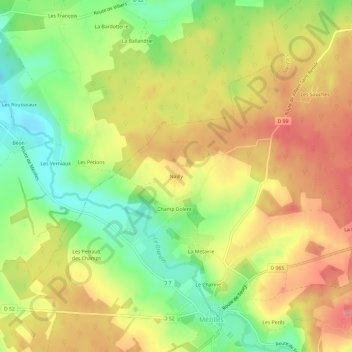 Naillyの地形図、標高、地勢