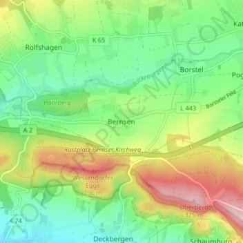 Bernsenの地形図、標高、地勢