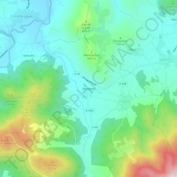Noustensの地形図、標高、地勢