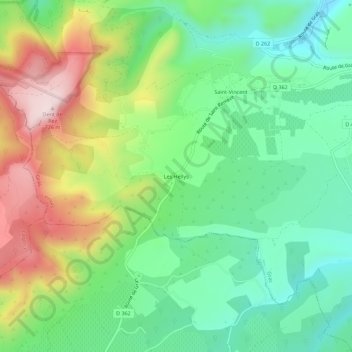 Les Hellysの地形図、標高、地勢
