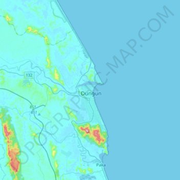 Dungunの地形図、標高、地勢