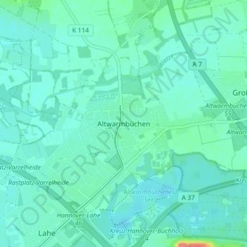 Altwarmbüchenの地形図、標高、地勢