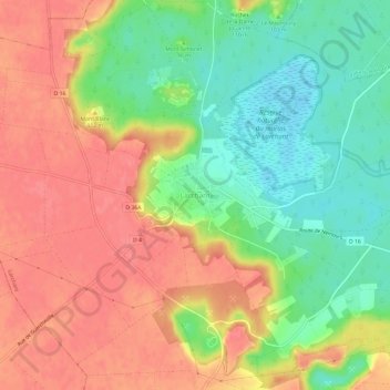 Larchantの地形図、標高、地勢