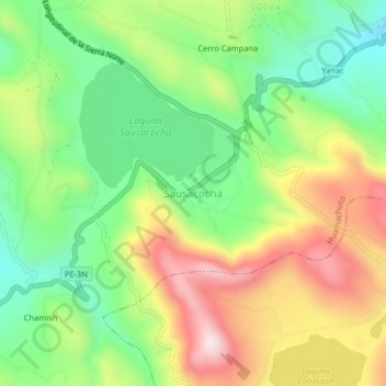 Sausacochaの地形図、標高、地勢