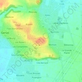 Fort de Genasの地形図、標高、地勢