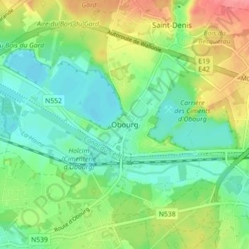 Obourgの地形図、標高、地勢