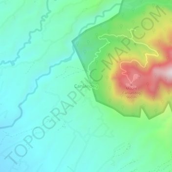 Canlandogの地形図、標高、地勢