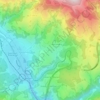 Schieflingの地形図、標高、地勢