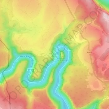 Orbaneja del Castilloの地形図、標高、地勢