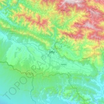 Hetaudaの地形図、標高、地勢