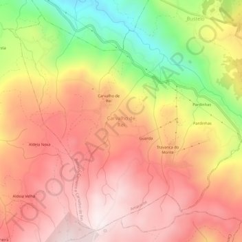 Carvalho de Reiの地形図、標高、地勢