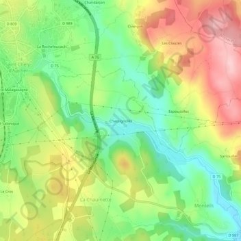 Chassignolesの地形図、標高、地勢