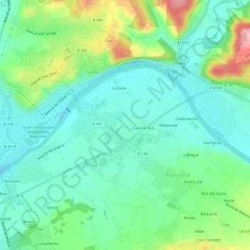 Péluzacの地形図、標高、地勢