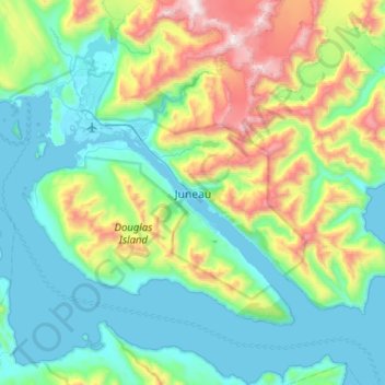 Juneauの地形図、標高、地勢