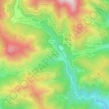 Blachèreの地形図、標高、地勢