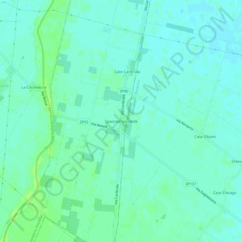 Spazzate-Sassatelliの地形図、標高、地勢