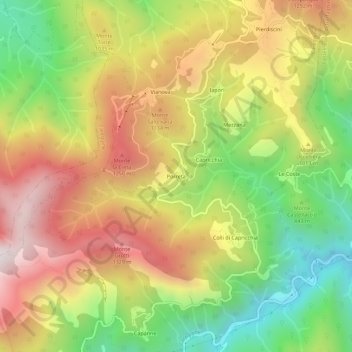 Porretaの地形図、標高、地勢