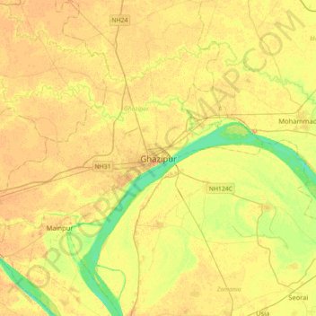 Ghazipurの地形図、標高、地勢