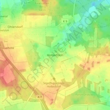 Holtorfslohの地形図、標高、地勢