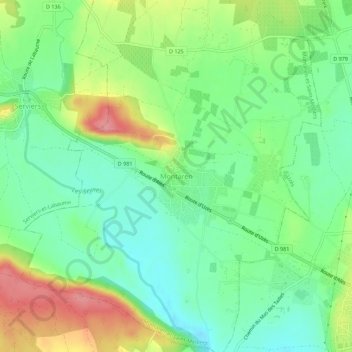 Montarenの地形図、標高、地勢