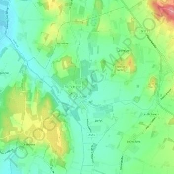 Seronyの地形図、標高、地勢