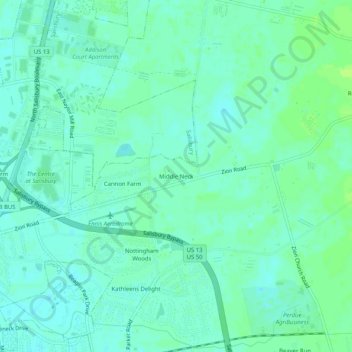 Middle Neckの地形図、標高、地勢