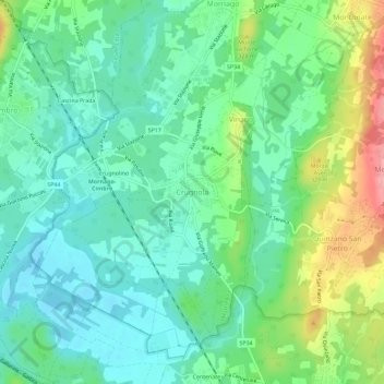 Crugnolaの地形図、標高、地勢