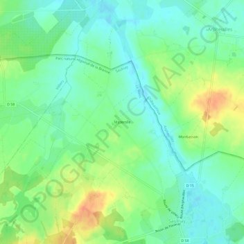 Mazerolleの地形図、標高、地勢