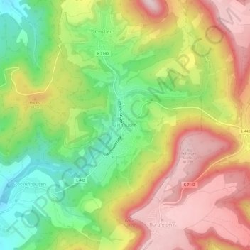 Zillhausenの地形図、標高、地勢
