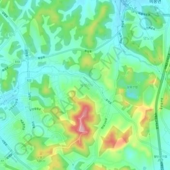 Bugyang-riの地形図、標高、地勢