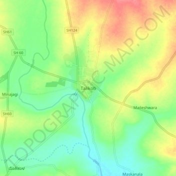 Talikotiの地形図、標高、地勢