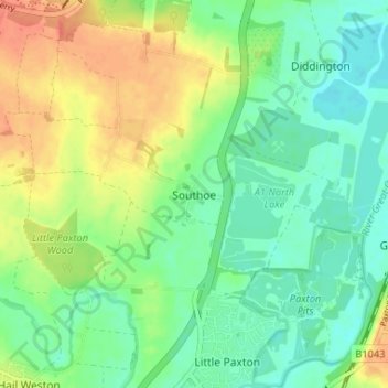 Southoeの地形図、標高、地勢