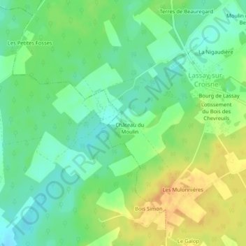 Château du Moulinの地形図、標高、地勢