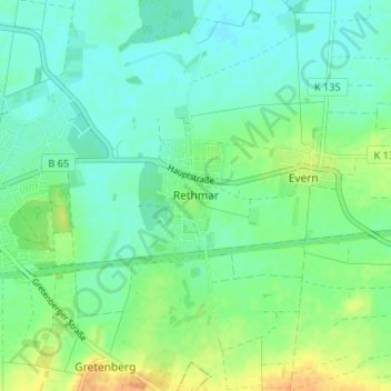 Rethmarの地形図、標高、地勢