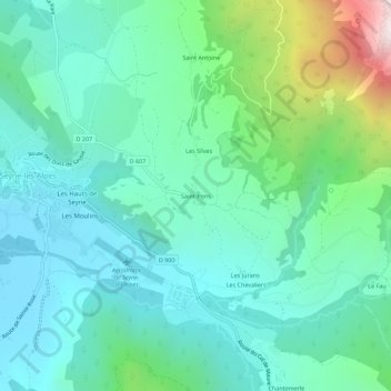 Saint-Ponsの地形図、標高、地勢