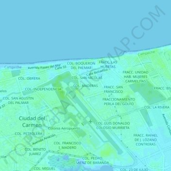COL. MADERASの地形図、標高、地勢