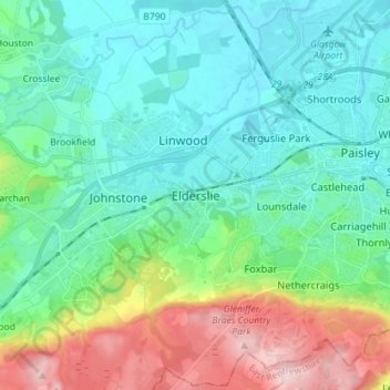 Elderslieの地形図、標高、地勢