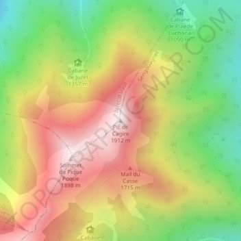 Pic de Cagireの地形図、標高、地勢
