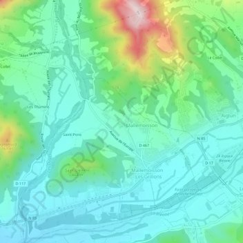 Chabrièreの地形図、標高、地勢